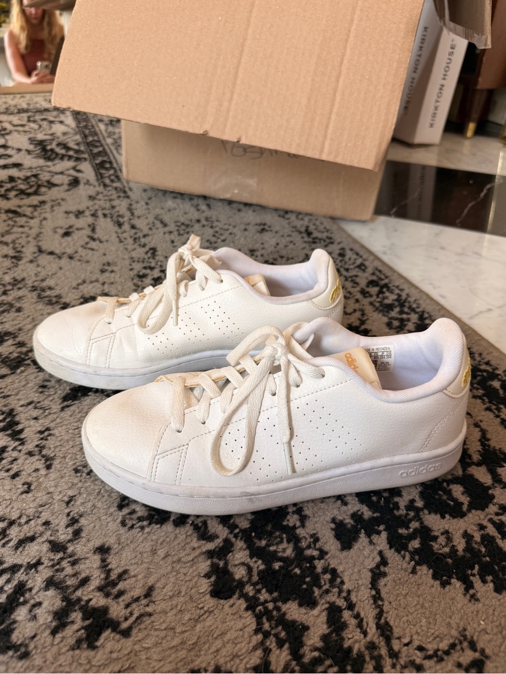 adidas White Low-Top Sneakers with Gold Heel Tab